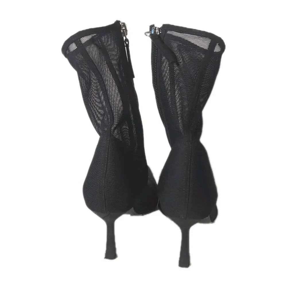 Zara Black Mesh Women's Stiletto Heels Size 8.5 With Zippers - Picture 5 of 11